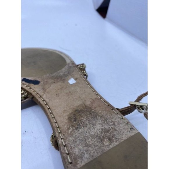 Jimmy Choo Brown Nickel Flat Tan Leather With Chain Sandals Size Eu - Picture 3 of 5